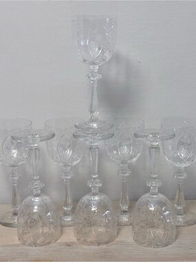 Set of 8 Rock Sharpe Crystal Wine Goblets -